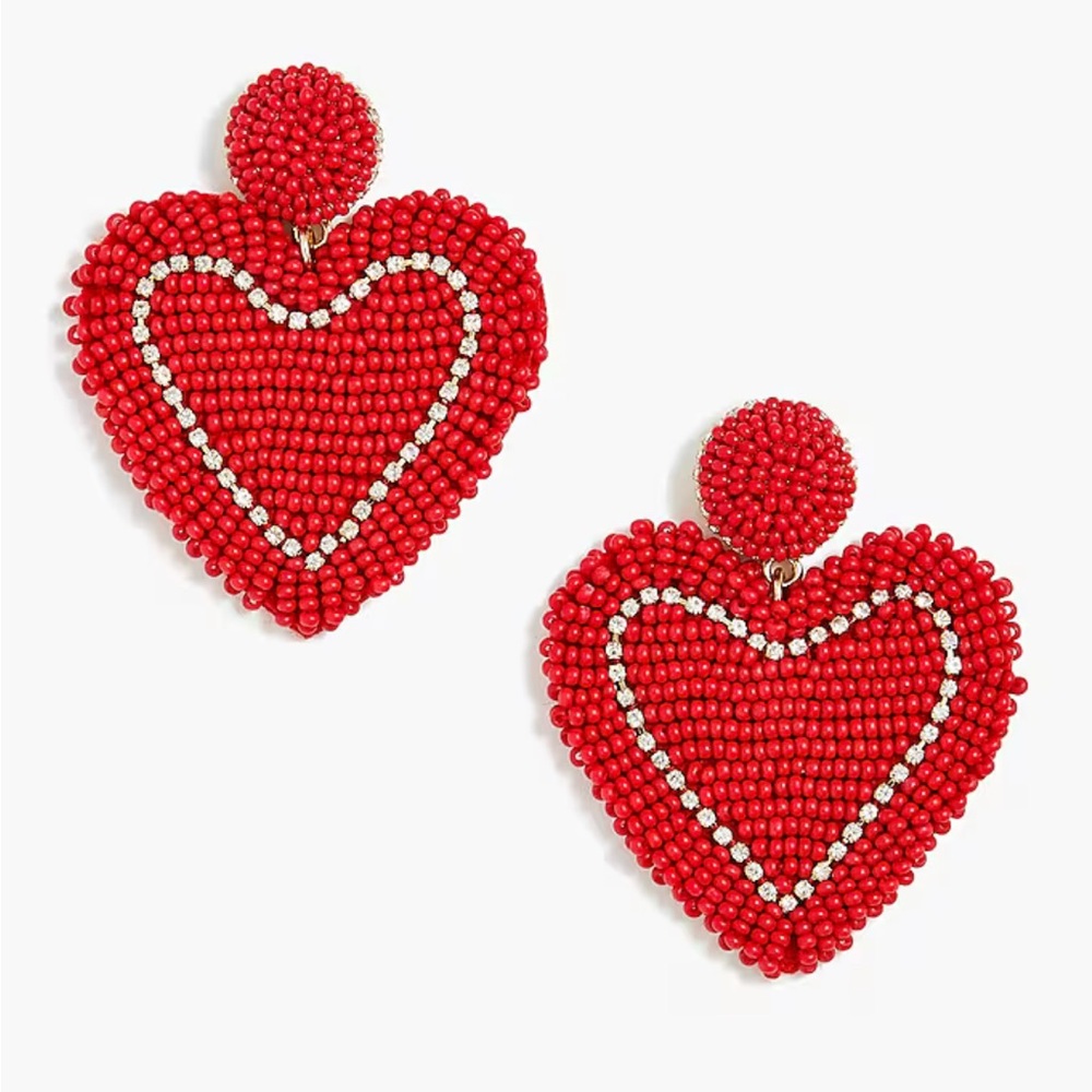 NWT J Crew Factory Beaded heart statement earrings